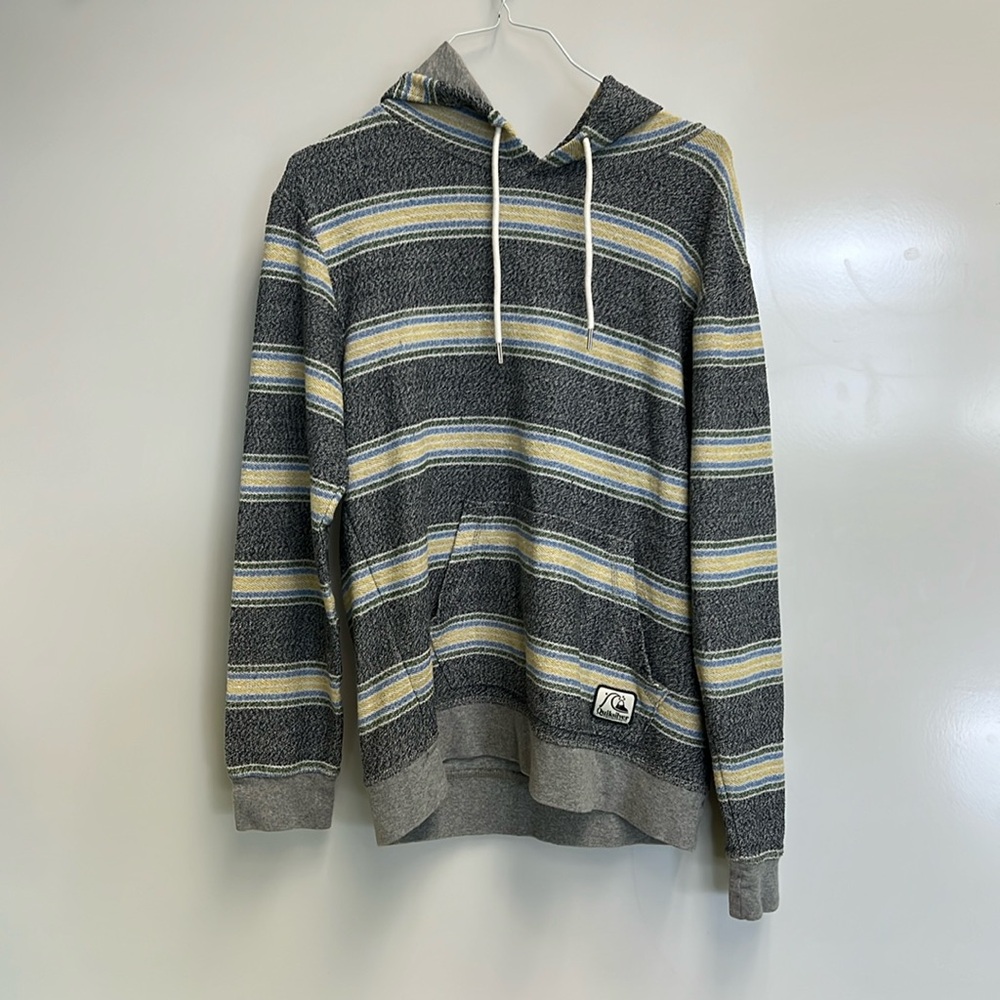 Quiksilver Gray and Yellow Striped Hoodie
